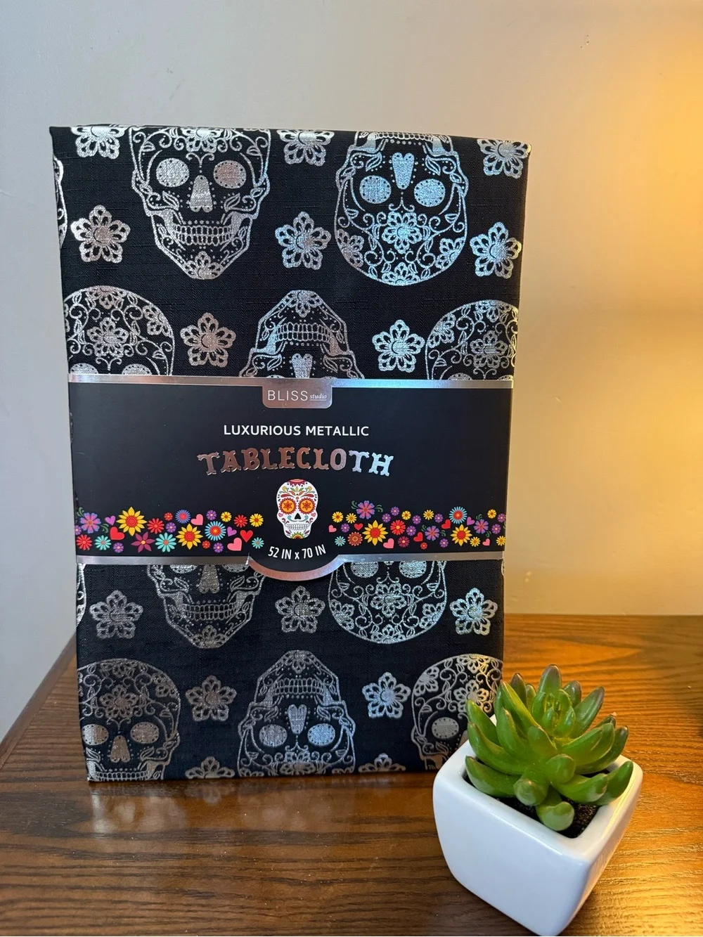Sugar Skull Metallic Tablecloth 52x70 New